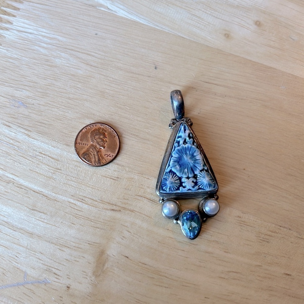 Silver, Gemstone and Pottery Pendant